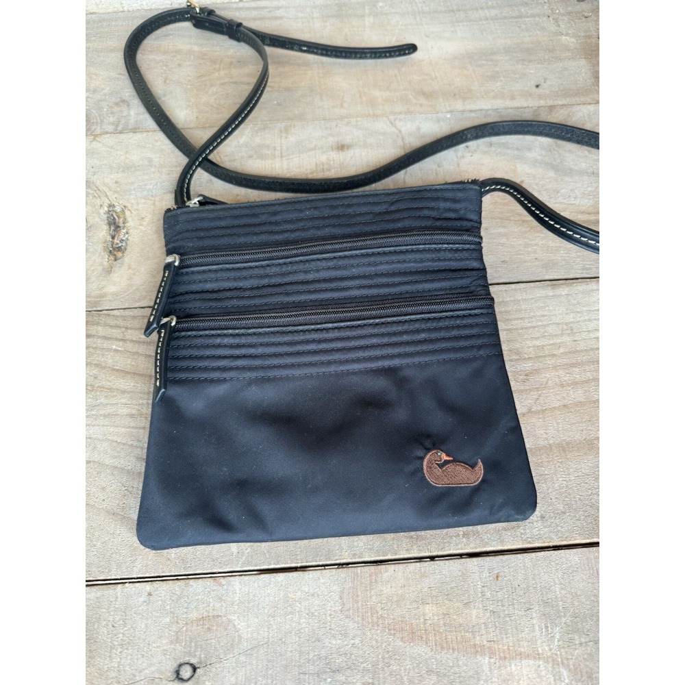 Dooney & Bourke North South Triple Zip Crossbody Bag Black Nylon Pink Lining